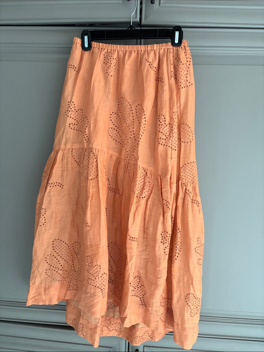 Frame Denim Peach Eyelet Tiered Midi Skirt